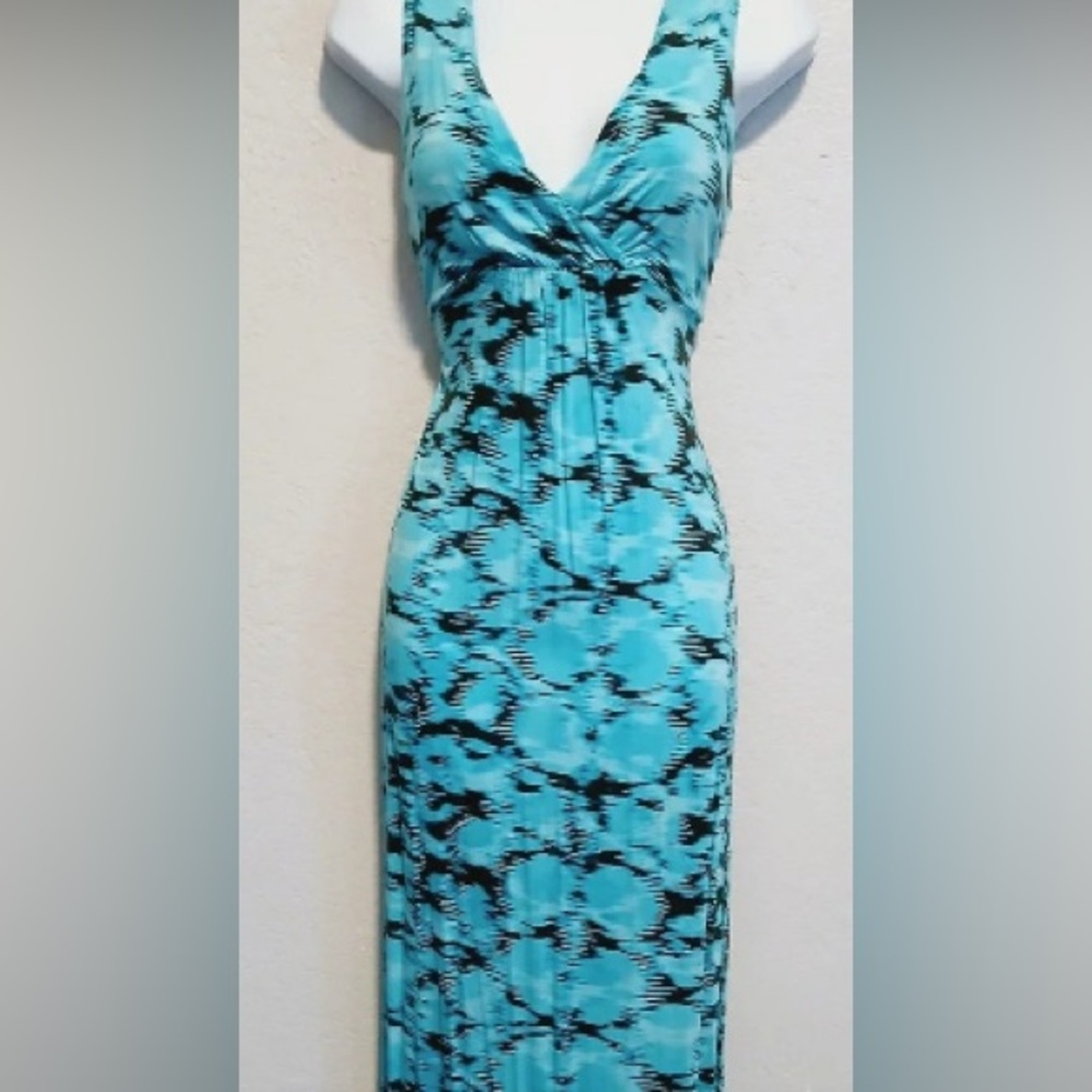 Daisy Fuentes Blue Aqua & Black Long Maxi Dress